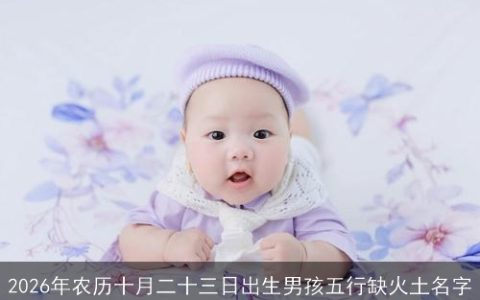 2026年农历十月二十三日出生男孩五行缺火土名字