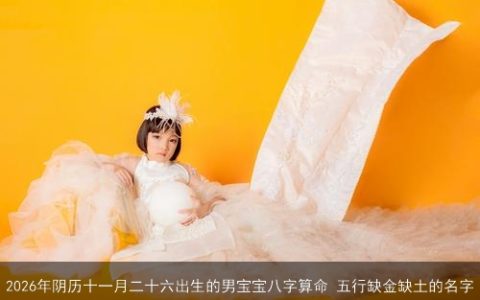 2026年阴历十一月二十六出生的男宝宝八字算命 五行缺金缺土的名字